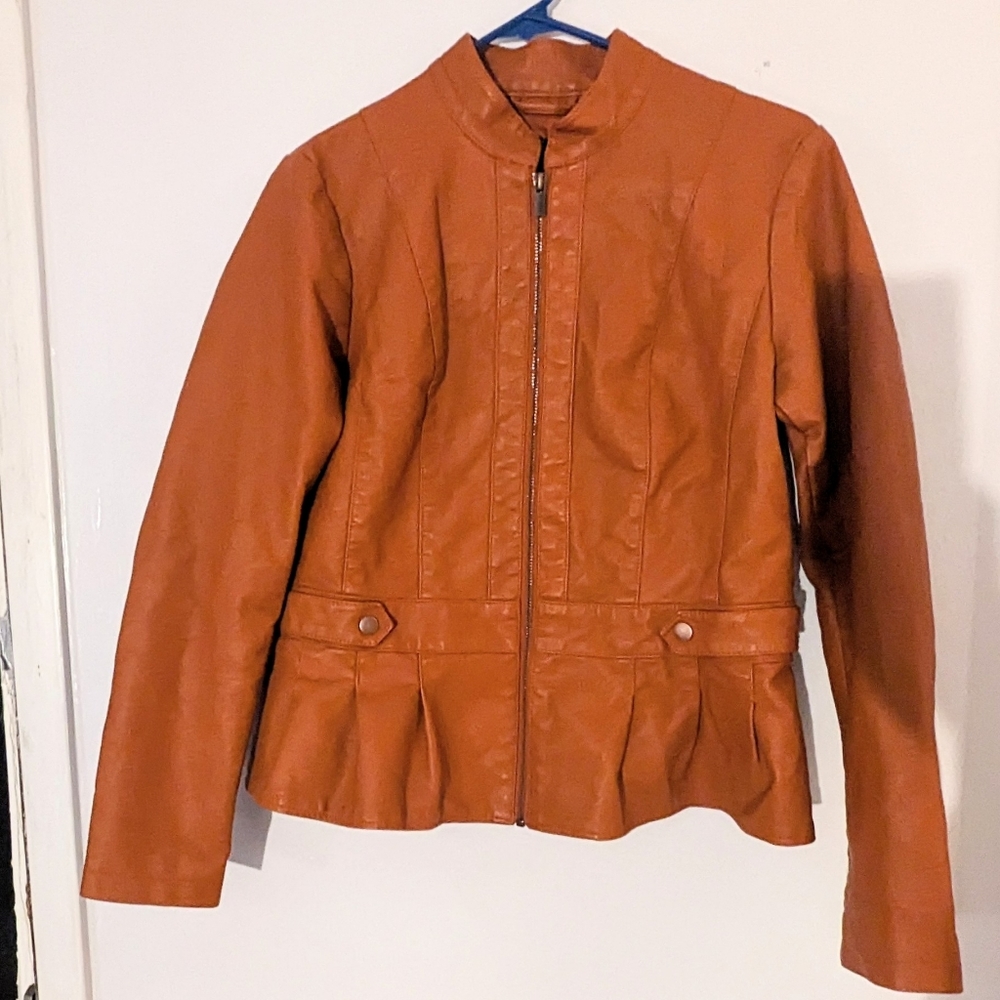 Orange Faux Leather Jacket